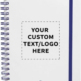 DISCOUNT PROMOS Custom White Spiral Notebooks with Elastic Band Pack Set of 10/50/100 Customizable Text Logo 80 Lined Pages Recycled - Blue