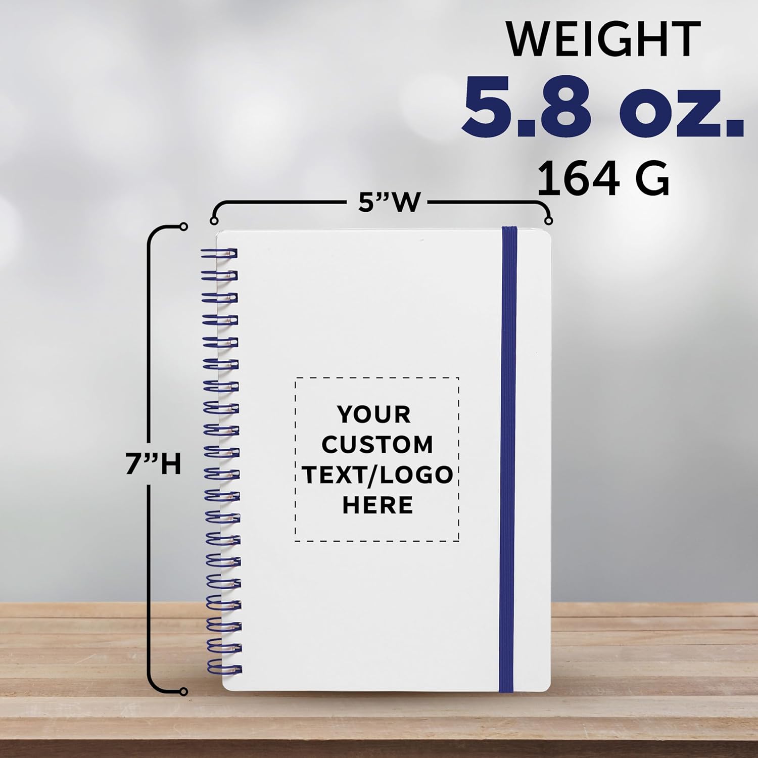 DISCOUNT PROMOS Custom White Spiral Notebooks with Elastic Band Pack Set of 10/50/100 Customizable Text Logo 80 Lined Pages Recycled - Blue - Image 5