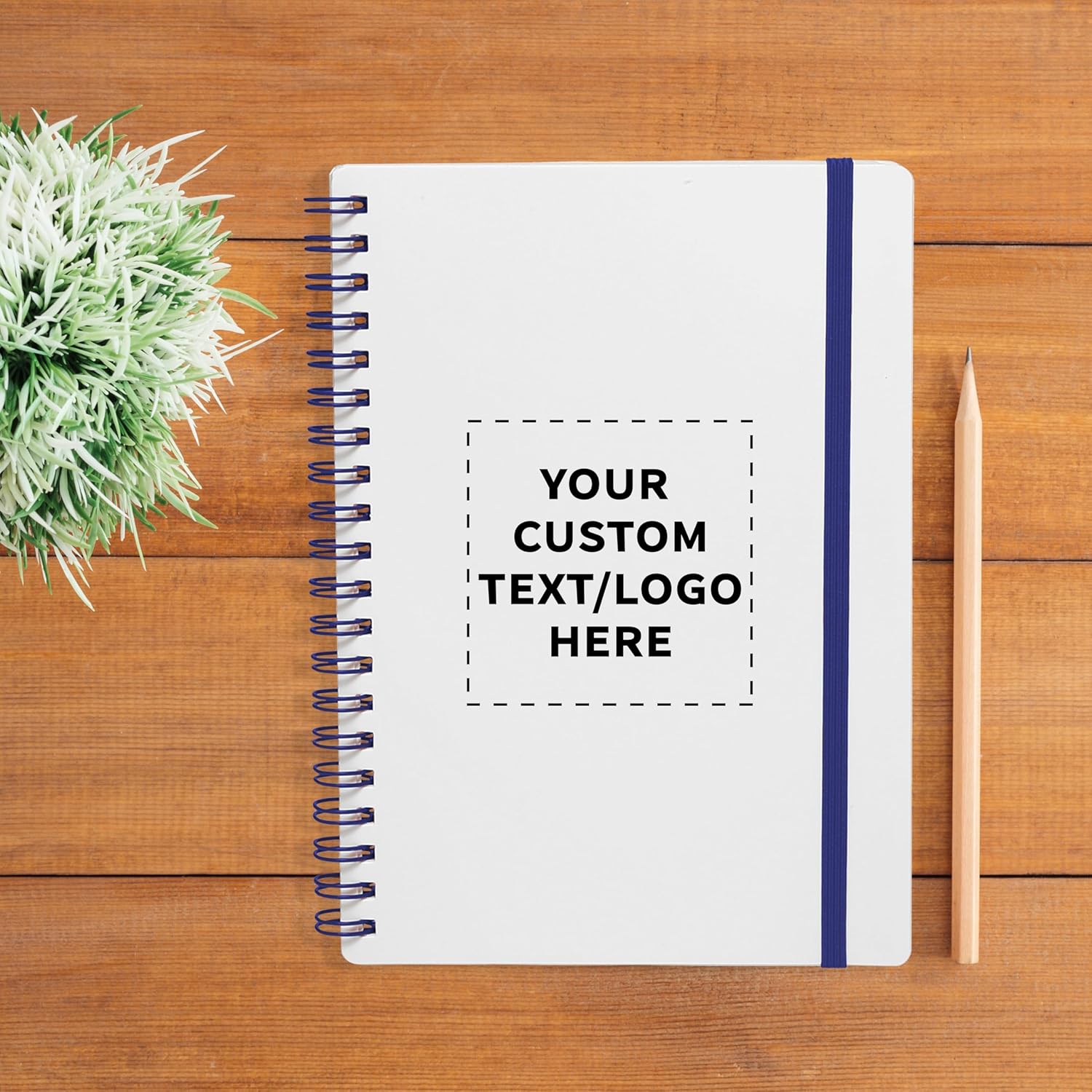 DISCOUNT PROMOS Custom White Spiral Notebooks with Elastic Band Pack Set of 10/50/100 Customizable Text Logo 80 Lined Pages Recycled - Blue - Image 6