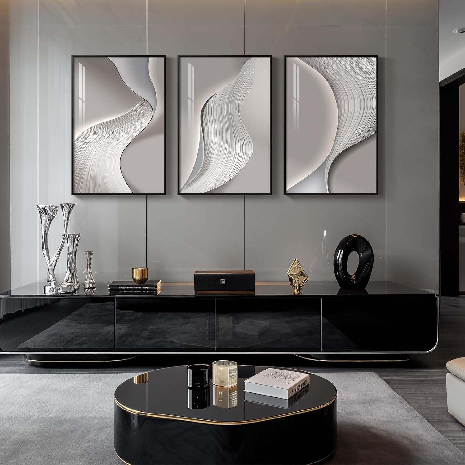 Large Framed Modern Abstract Wall Art for Living Room, Minimalist Bright Style Prints Wall Paintings Artwork for Walls, Silver Gray Contemporary Luxury Pictures for Hallway, Office Wall Decor 24x36 In - Image 4