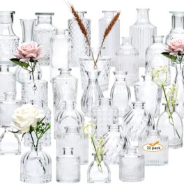 Glass Bud Vase Set of 32 pcs,Bud Vases in Bulk,Small Vases for Centerpieces, Mini Flower Vase Bulk for Rustic Wedding Home Table Decorations