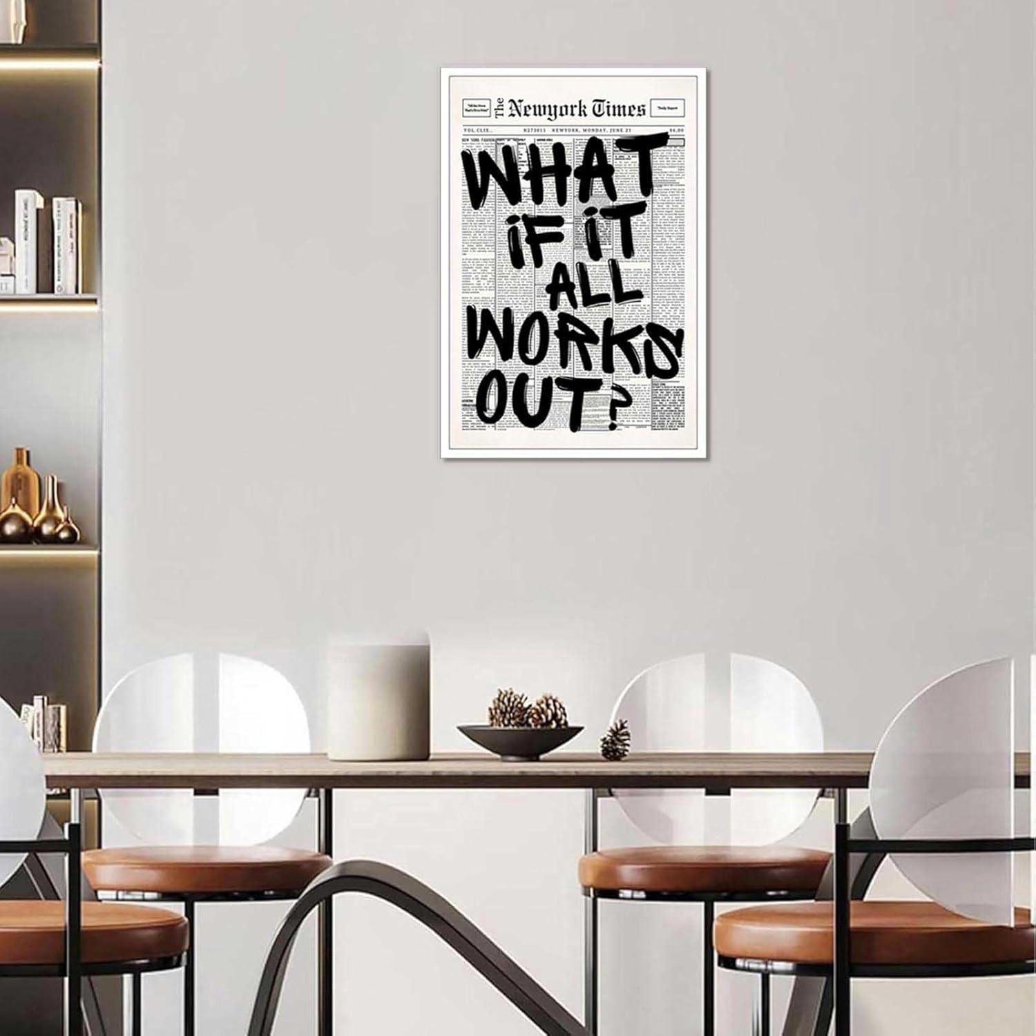 Retro Black And White Newspaper Poster What If It All Works Out Canvas Wall Art Positive Affirming Quote Minimalist Prints Painting For Home Bedroom Dorm Wall Decor 12x16in Unframed - Image 5