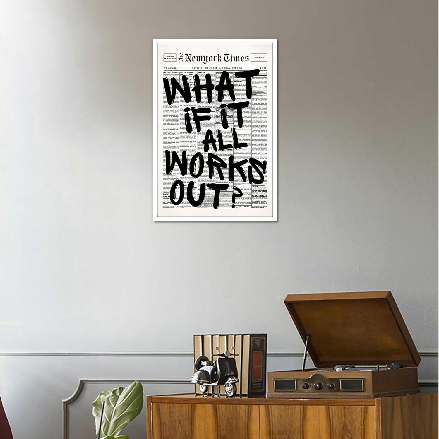 Retro Black And White Newspaper Poster What If It All Works Out Canvas Wall Art Positive Affirming Quote Minimalist Prints Painting For Home Bedroom Dorm Wall Decor 12x16in Unframed - Image 9