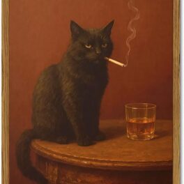 Framed Funny Black Cat Wall Art, Vintage Moody Cat Pictures Wall Decor, Humor Cool Animal Paintings Canvas Prints for Living Room Bedroom Bathroom Bar 12x16 inch